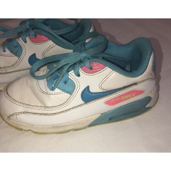 Girls Nike Air Max '90 White Lagoon Blue Volt Clear Water Running sz 10Y - Picture 2 of 9